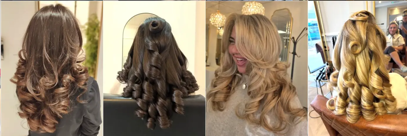 Blow dry being finished with a round brush at the Erothots salon