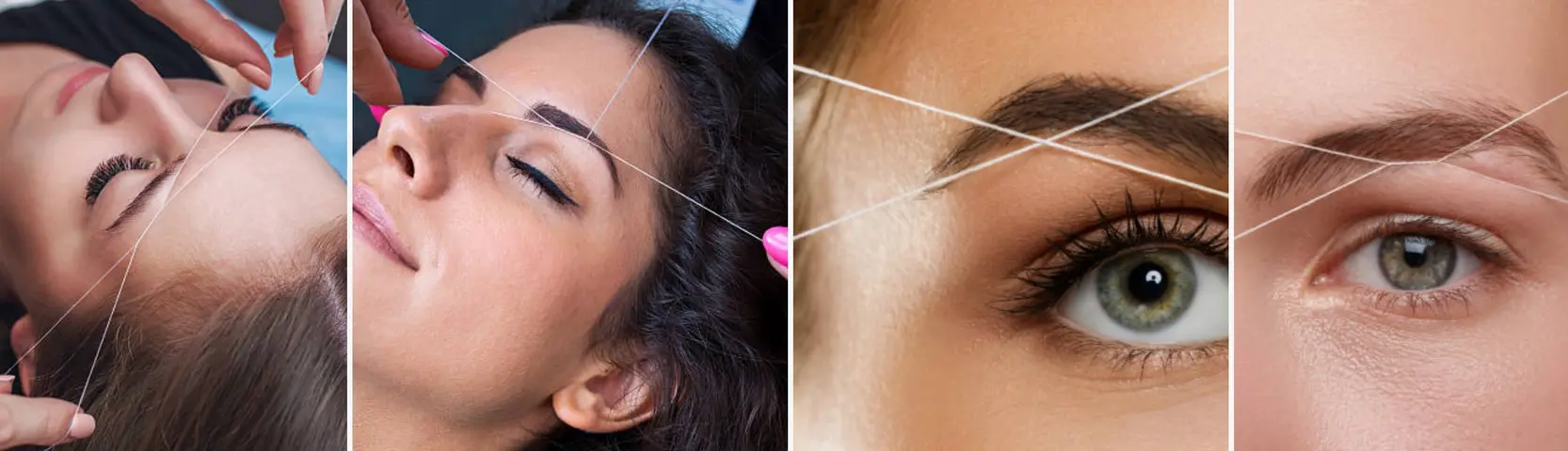 Eyebrow threading being carried out with cotton thread at the Erothots salon