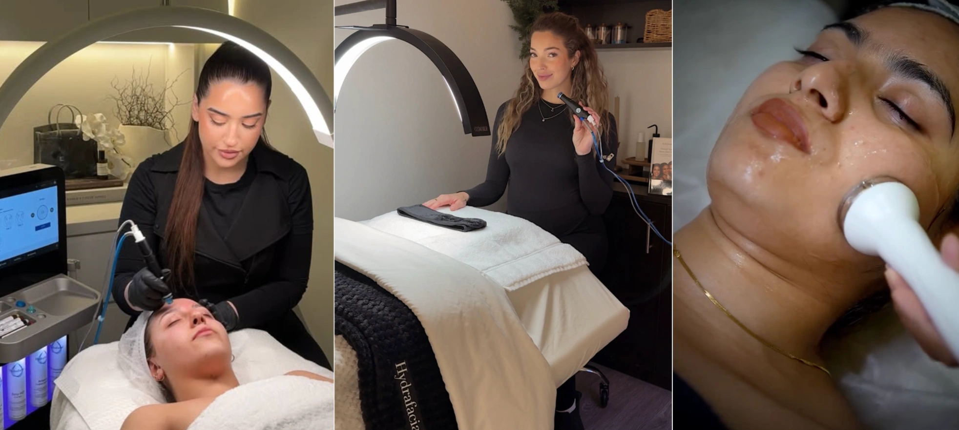 Hydrafacial treatment being carried out with a vacuum tipped device at the Erothots salon