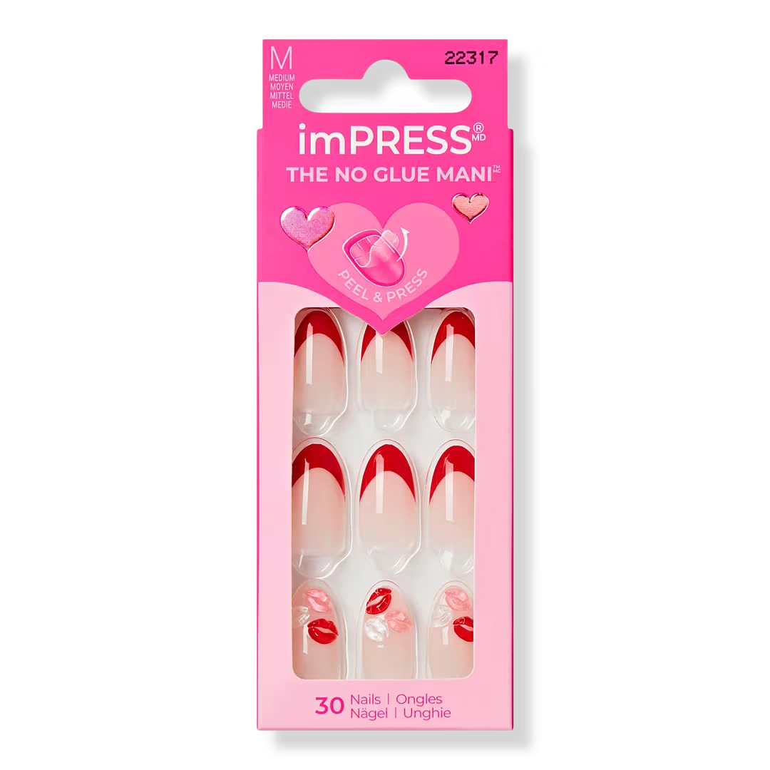 Impress French Design Medium Almond Press On Nails Lover