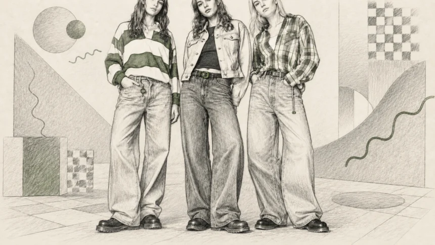 Wide Leg Denim Outfits And The 90s Revival Trend