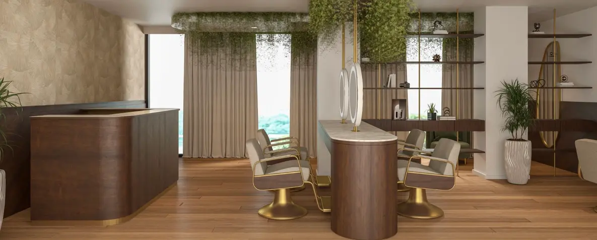 The reception area at the Erothots fashion studio and beauty salon