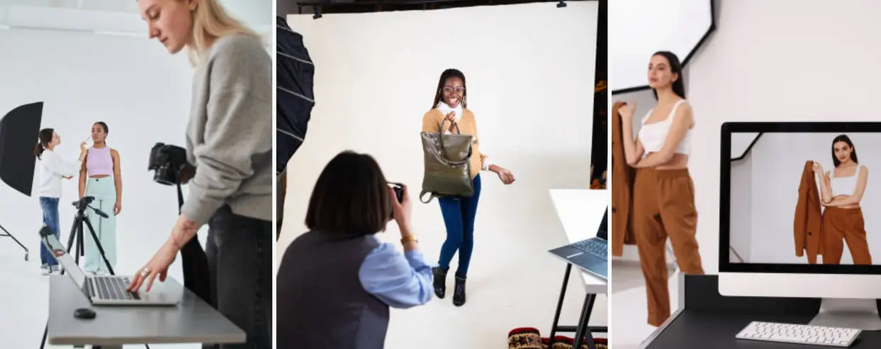 A lookbook frame being shot in studio daylight at Erothots